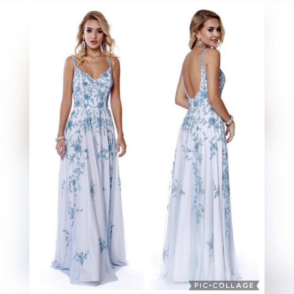 Shail K Periwinkle Spring Summer Formal Sequins Gown Size 2